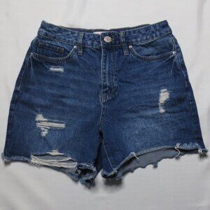 YMI juniors MID-RISE blue DENIM shorts JEANS distressed FRAYED size 5/27